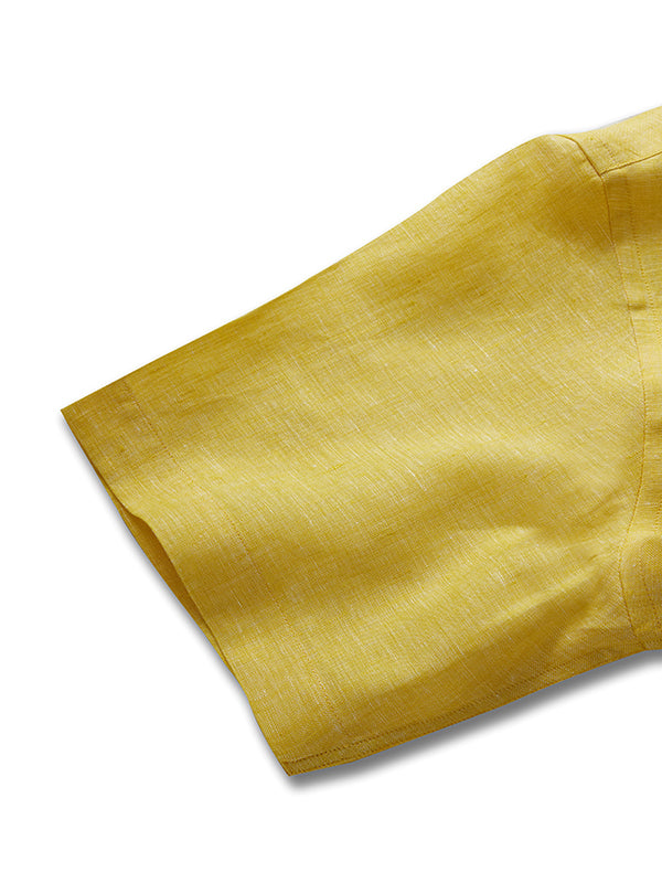 Positano Yellow Solid Half Sleeve Classic Fit Semi Formal European Flax Linen Shirt