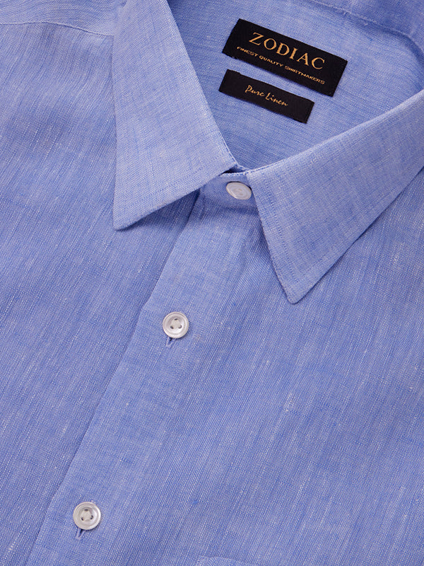 Positano Blue Solid Half Sleeve Tailored Fit Semi Formal European Flax Linen Shirt