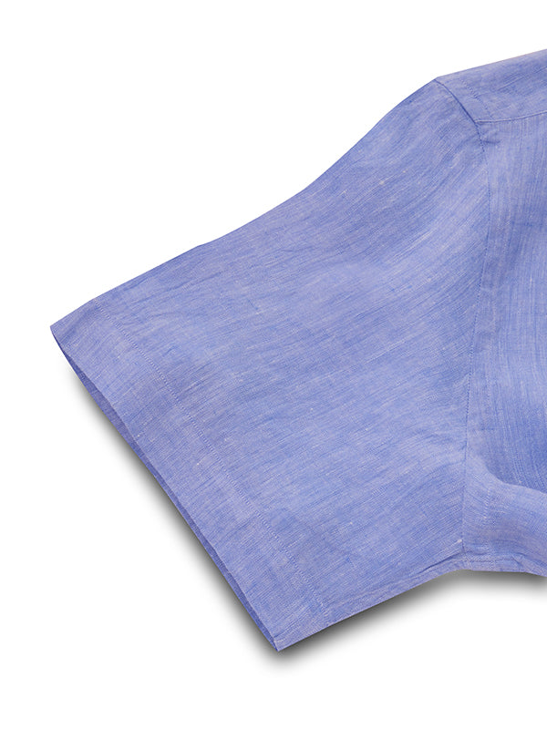 Positano Blue Solid Half Sleeve Tailored Fit Semi Formal European Flax Linen Shirt
