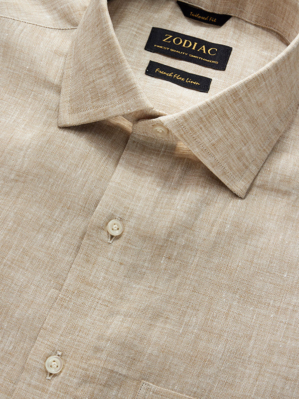 Positano Sand Solid Full Sleeve Single Cuff Tailored Fit Semi Formal European Flax Linen Shirt