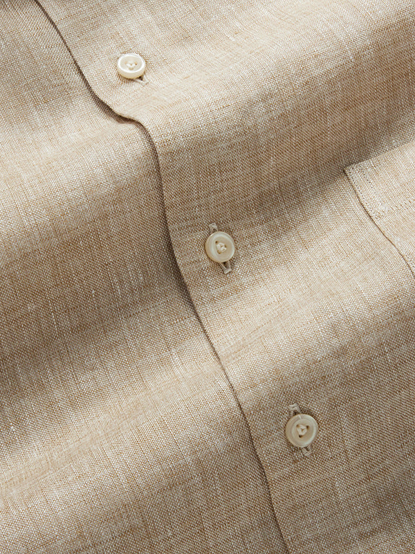 Positano Sand Solid Full Sleeve Single Cuff Tailored Fit Semi Formal European Flax Linen Shirt