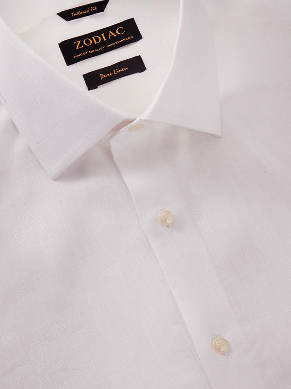 Positano White Solid Full Sleeve Single Cuff Tailored Fit Semi Formal European Flax Linen Without Pocket Shirt