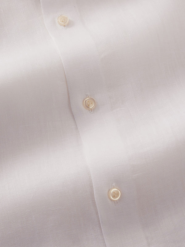Positano White Solid Full Sleeve Single Cuff Tailored Fit Semi Formal European Flax Linen Without Pocket Shirt