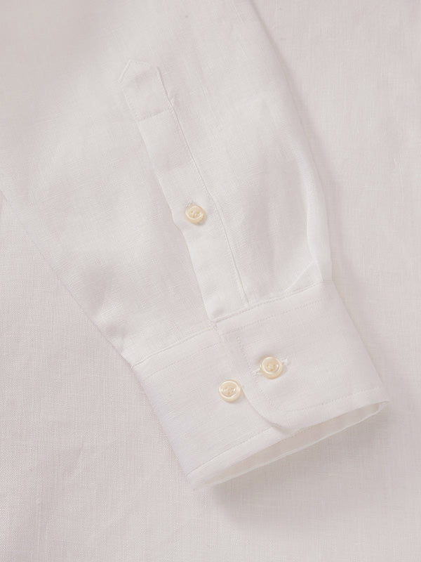 Positano White Solid Full Sleeve Single Cuff Tailored Fit Semi Formal European Flax Linen Without Pocket Shirt