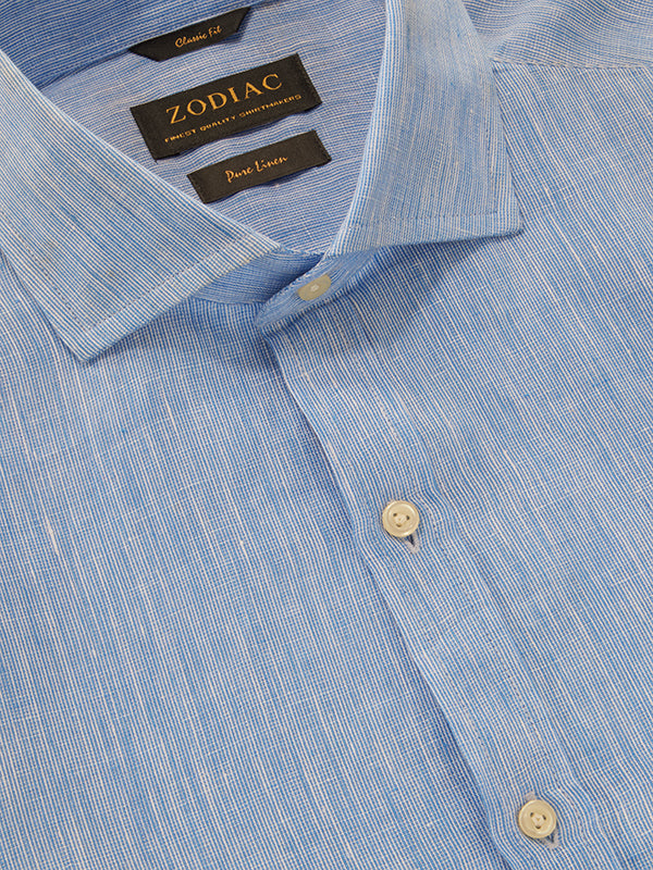 Positano Blue Solid Full Sleeve Single Cuff Classic Fit Semi Formal European Flax Linen Shirt