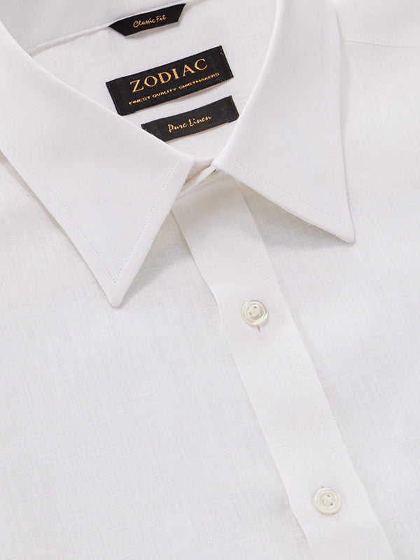 Positano White Solid Full Sleeve Single Cuff Classic Fit Semi Formal European Flax Linen Shirt