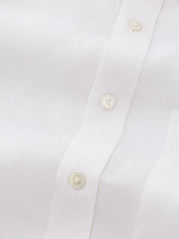 Positano White Solid Full Sleeve Single Cuff Classic Fit Semi Formal European Flax Linen Shirt