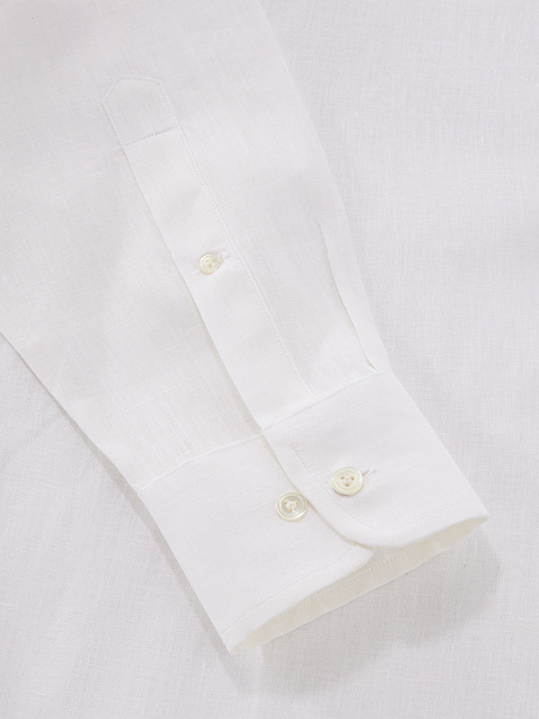 Positano White Solid Full Sleeve Single Cuff Classic Fit Semi Formal European Flax Linen Shirt