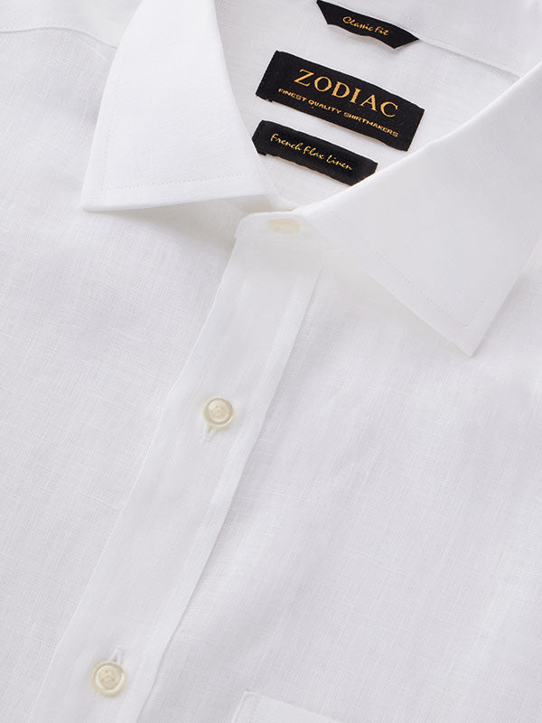 Positano White Solid Half Sleeve Classic Fit Semi Formal European Flax Linen Shirt