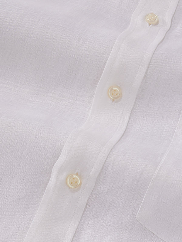 Positano White Solid Half Sleeve Classic Fit Semi Formal European Flax Linen Shirt