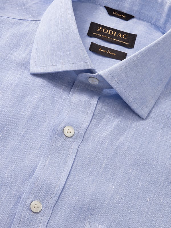 Positano Sky Solid Full Sleeve Single Cuff Classic Fit Semi Formal European Flax Linen Shirt