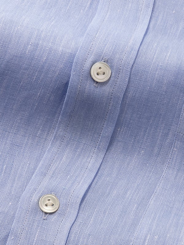 Positano Sky Solid Full Sleeve Single Cuff Classic Fit Semi Formal European Flax Linen Shirt