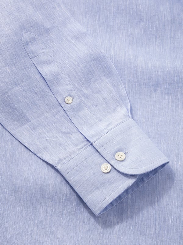 Positano Sky Solid Full Sleeve Single Cuff Classic Fit Semi Formal European Flax Linen Shirt