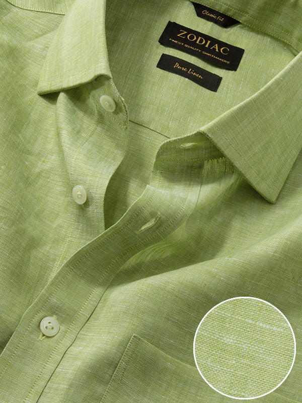 Positano Green Solid Half Sleeve Classic Fit Semi Formal European Flax Linen Shirt