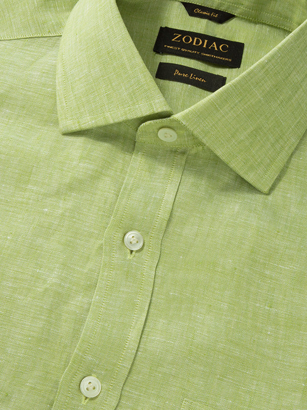 Positano Green Solid Half Sleeve Classic Fit Semi Formal European Flax Linen Shirt