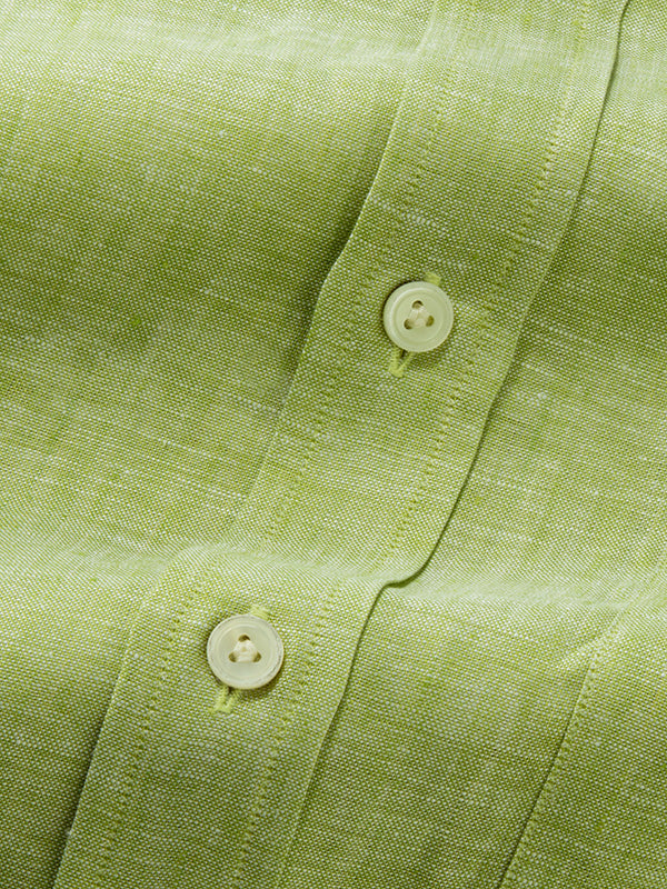 Positano Green Solid Half Sleeve Classic Fit Semi Formal European Flax Linen Shirt