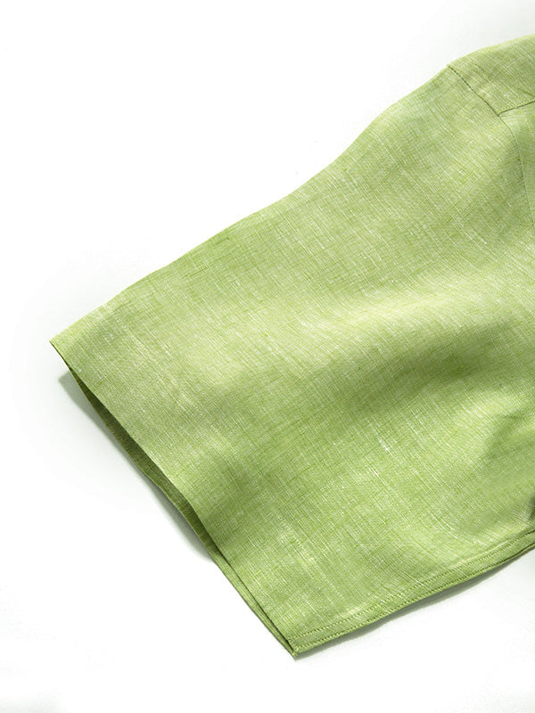 Positano Green Solid Half Sleeve Classic Fit Semi Formal European Flax Linen Shirt