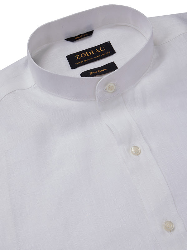 Positano White Solid Full Sleeve Single Cuff Classic Fit Semi Formal European Flax Linen Shirt
