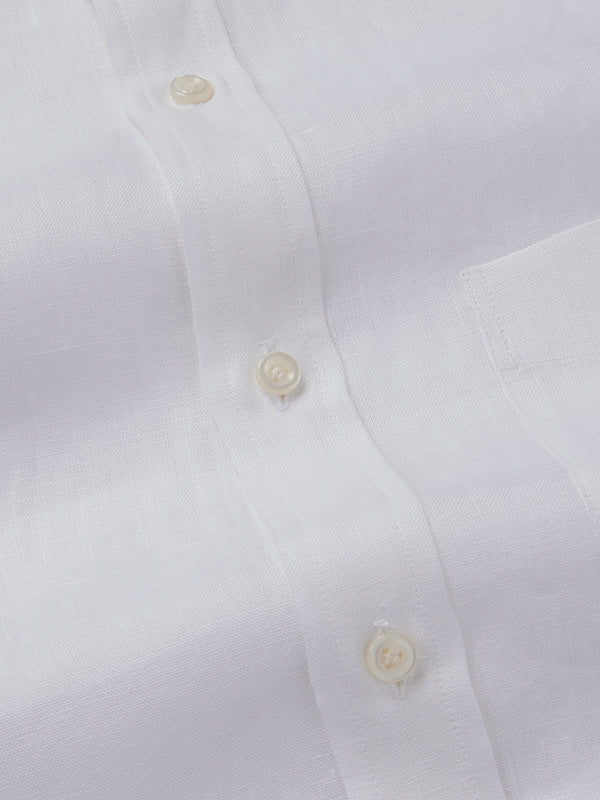 Positano White Solid Full Sleeve Single Cuff Classic Fit Semi Formal European Flax Linen Shirt