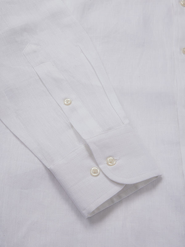 Positano White Solid Full Sleeve Single Cuff Classic Fit Semi Formal European Flax Linen Shirt