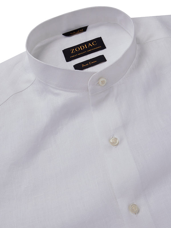 Positano White Solid Full Sleeve Single Cuff Tailored Fit Semi Formal European Flax Linen Without Pocket Shirt