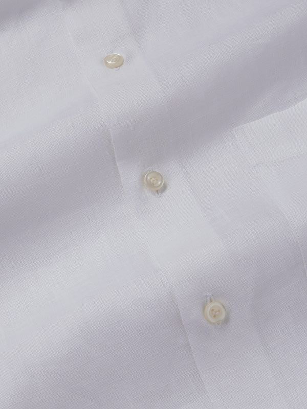 Positano White Solid Full Sleeve Single Cuff Tailored Fit Semi Formal European Flax Linen Without Pocket Shirt