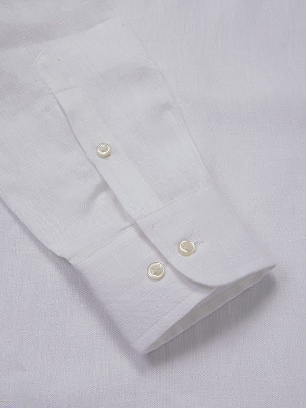 Positano White Solid Full Sleeve Single Cuff Tailored Fit Semi Formal European Flax Linen Without Pocket Shirt