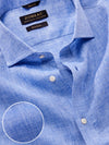 Positano Blue Solid Half Sleeve Tailored Fit Semi Formal French Flax Linen Shirt