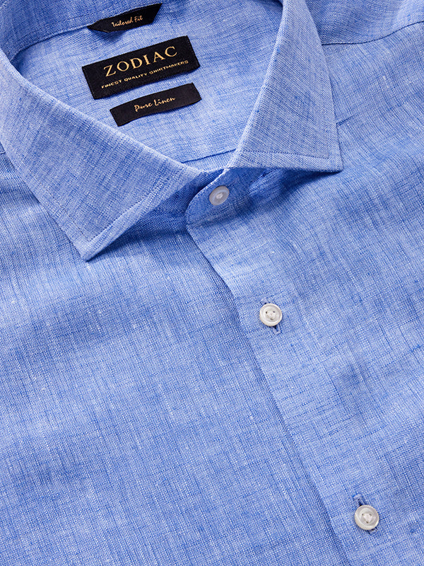 Positano Blue Solid Half Sleeve Tailored Fit Semi Formal French Flax Linen Shirt