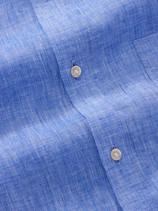 Positano Blue Solid Half Sleeve Tailored Fit Semi Formal French Flax Linen Shirt