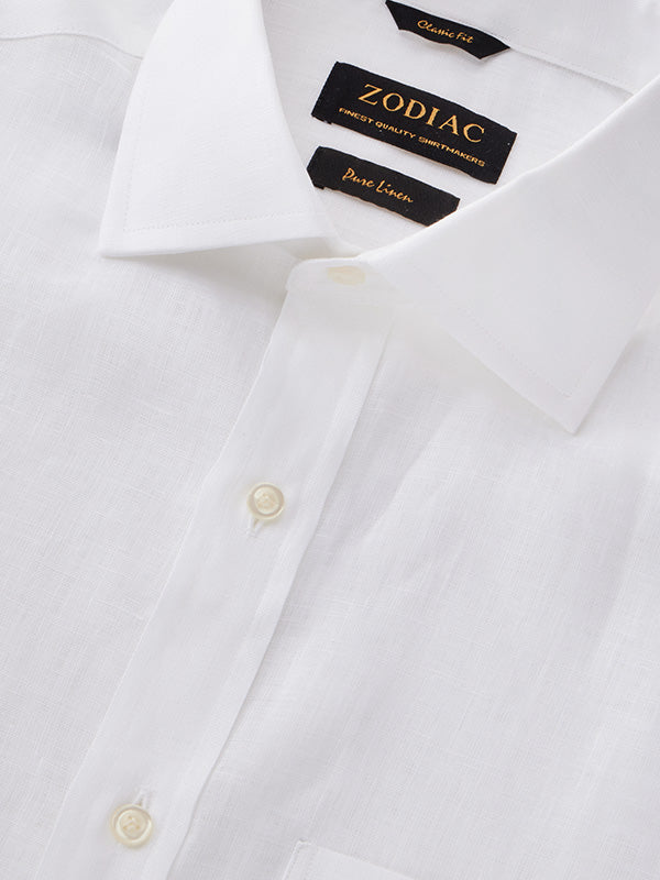 Positano White Solid Full Sleeve Single Cuff Classic Fit Semi Formal European Flax Linen Shirt