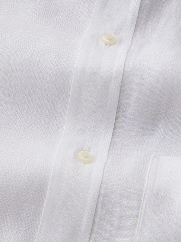 Positano White Solid Full Sleeve Single Cuff Classic Fit Semi Formal European Flax Linen Shirt