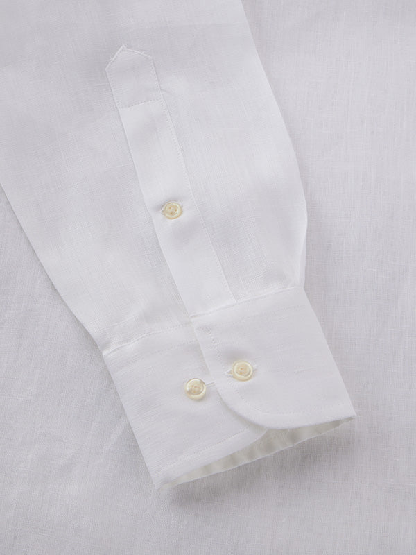 Positano White Solid Full Sleeve Single Cuff Classic Fit Semi Formal European Flax Linen Shirt