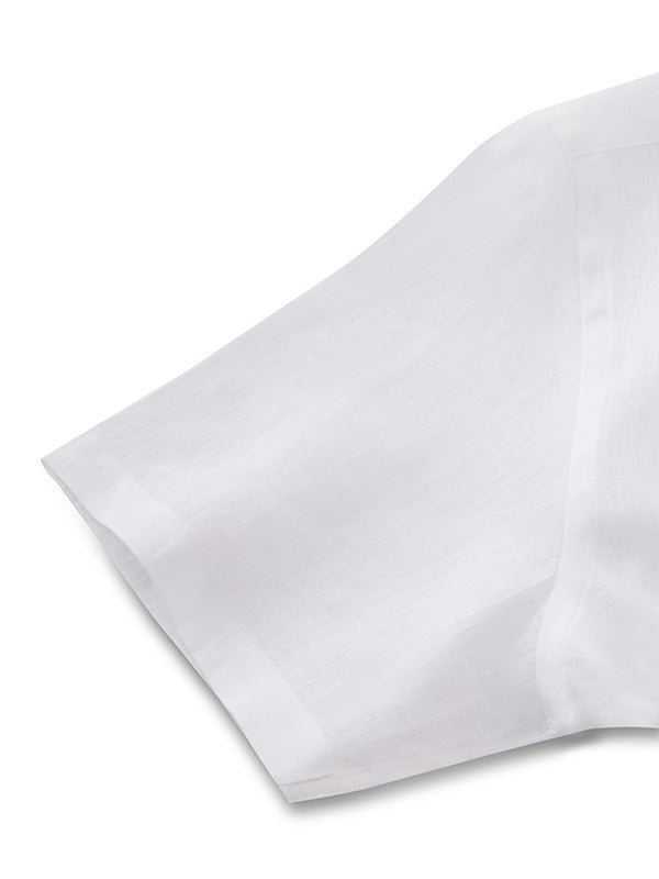 Positano White Solid Half Sleeve Classic Fit Semi Formal European Flax Linen Shirt