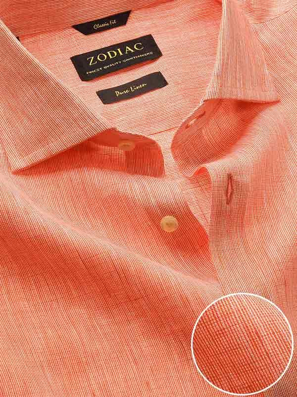 Positano Orange Solid Full Sleeve Single Cuff Classic Fit Semi Formal European Flax Linen Shirt