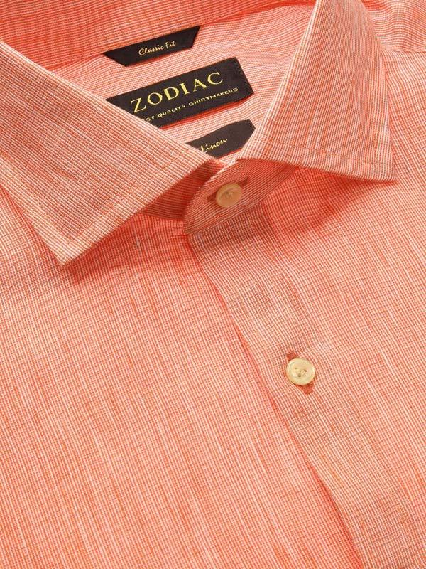 Positano Orange Solid Full Sleeve Single Cuff Classic Fit Semi Formal European Flax Linen Shirt