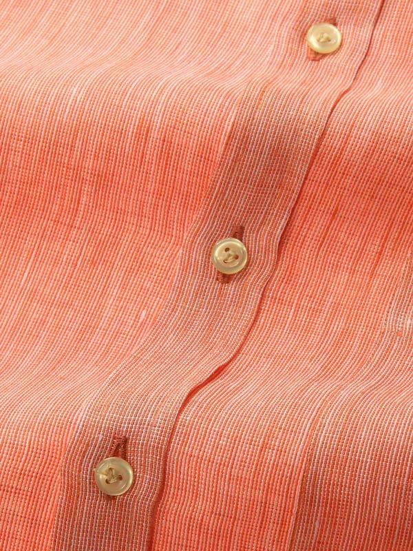 Positano Orange Solid Full Sleeve Single Cuff Classic Fit Semi Formal European Flax Linen Shirt