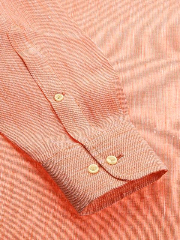 Positano Orange Solid Full Sleeve Single Cuff Classic Fit Semi Formal European Flax Linen Shirt