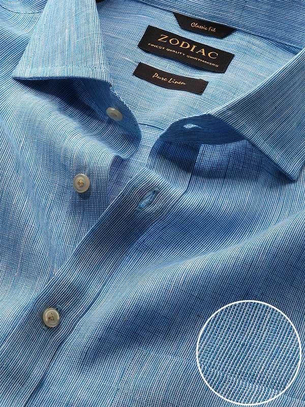Positano Turquoise Solid Full Sleeve Single Cuff Classic Fit Semi Formal French Flax Linen Shirt