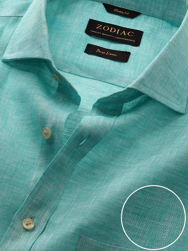Positano Aqua Solid Full Sleeve Single Cuff Classic Fit Semi Formal French Flax Linen Shirt