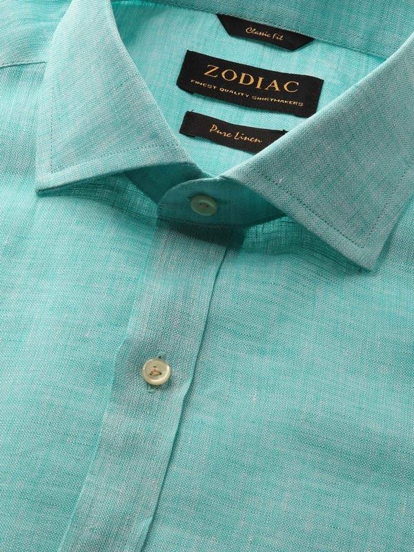 Positano Aqua Solid Full Sleeve Single Cuff Classic Fit Semi Formal French Flax Linen Shirt