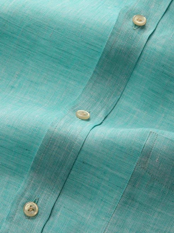 Positano Aqua Solid Full Sleeve Single Cuff Classic Fit Semi Formal French Flax Linen Shirt