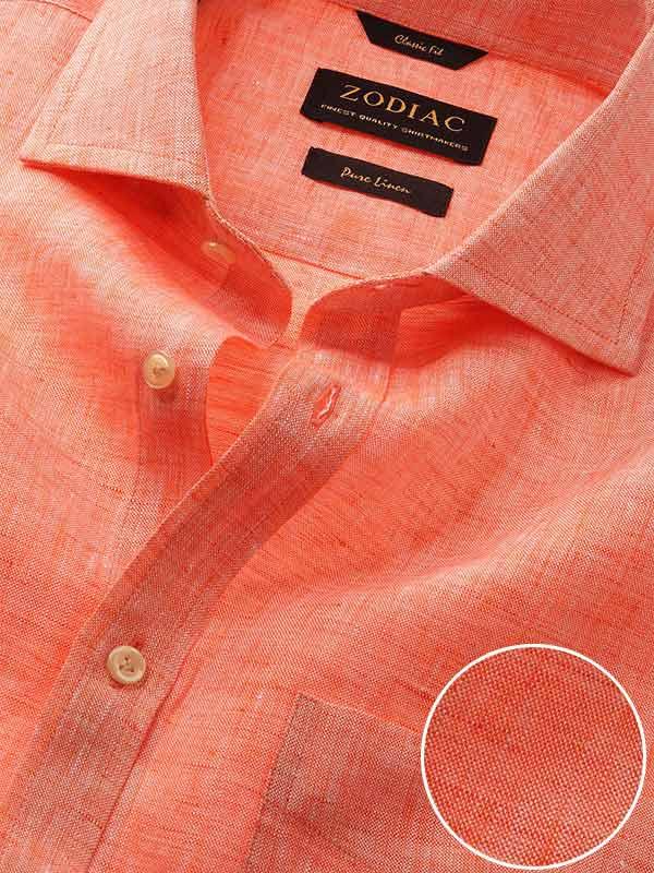 Positano Orange Solid Full Sleeve Single Cuff Classic Fit Semi Formal European Flax Linen Shirt