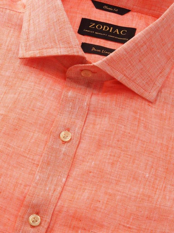 Positano Orange Solid Full Sleeve Single Cuff Classic Fit Semi Formal European Flax Linen Shirt