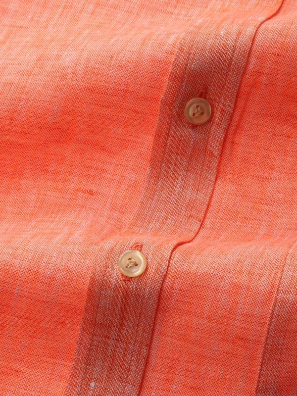 Positano Orange Solid Full Sleeve Single Cuff Classic Fit Semi Formal European Flax Linen Shirt