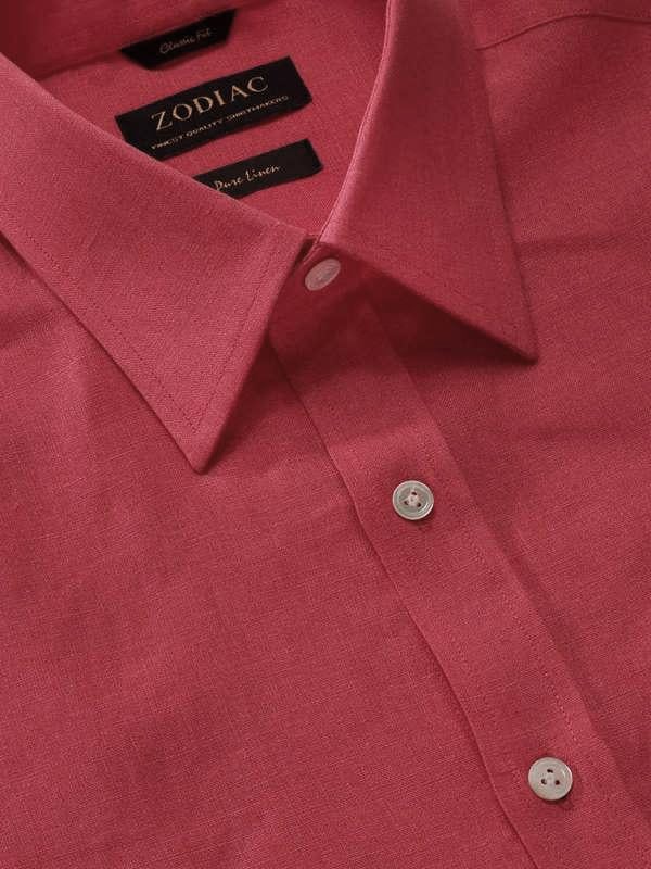 Positano Red Solid Full Sleeve Single Cuff Classic Fit Semi Formal European Flax Linen Shirt