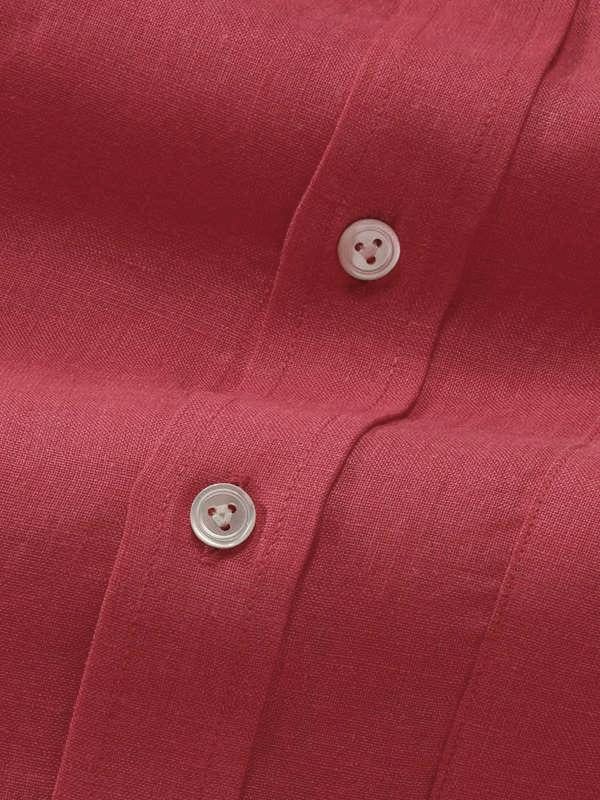 Positano Red Solid Full Sleeve Single Cuff Classic Fit Semi Formal European Flax Linen Shirt