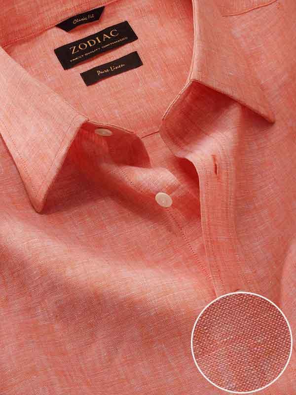 Positano Orange Solid Half Sleeve Classic Fit Semi Formal European Flax Linen Shirt