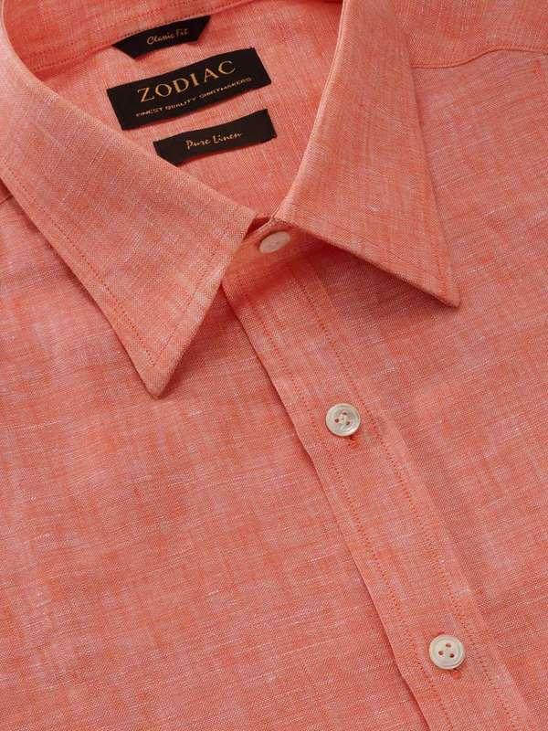 Positano Orange Solid Half Sleeve Classic Fit Semi Formal European Flax Linen Shirt