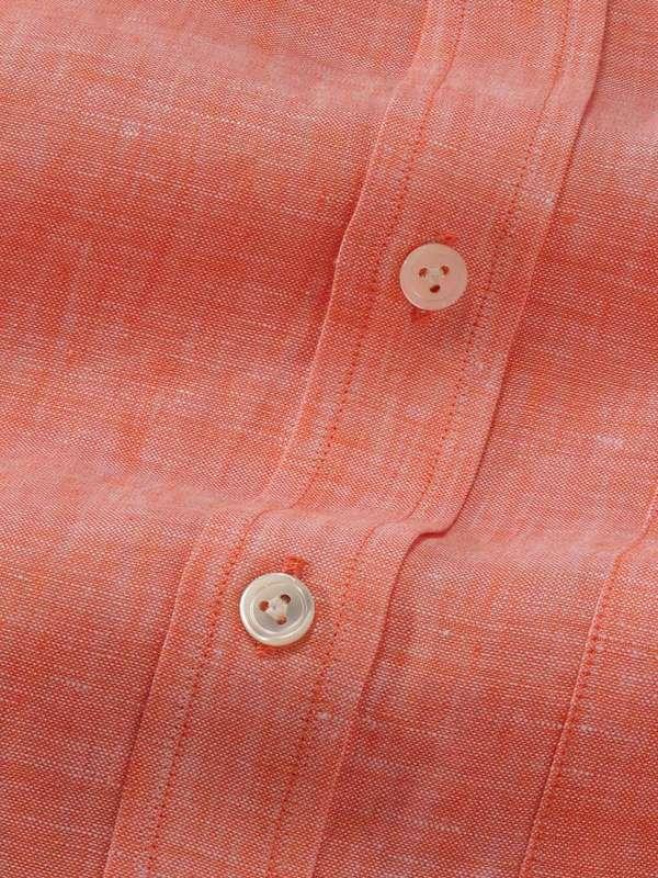 Positano Orange Solid Half Sleeve Classic Fit Semi Formal European Flax Linen Shirt